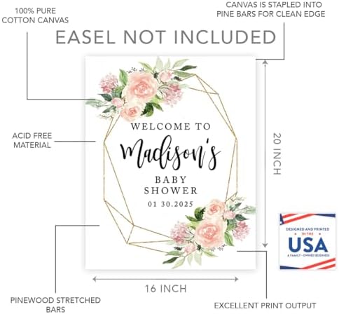 Andaz Press Personalized Large Canvas Baby Shower Welcome Sign, 16 x 20 Inches, Geometric Peachy Pink Floral Wreath, Guestbook Alternative, Custom Baby Shower Sign, Floral Baby Shower, Baby Sprinkle - Image 2