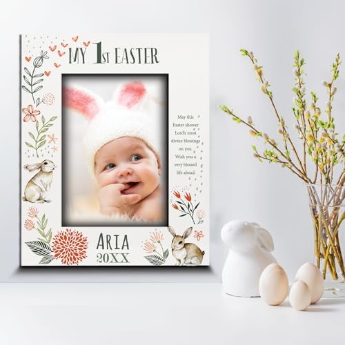 BELLA BUSTA- Personalize Baby First Year Memory Keepsake Picture Frame-Nursery Decor (1st Easter (5x7 Vertical)) - Image 2