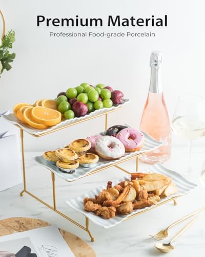 LAUCHUH 3 Tier Trays Stand, Porcelain Tiered Serving Trays Serving Stand - Image 6