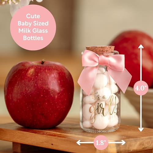 Ethisa Small 24 Pack It's a Girl Milk Glass Bottles with Ribbons and Stickers - Vintage Baby Shower Favors for Guests and Table Centerpieces - Girl Baby Shower Decorations - Sturdy Thank You Candy Jar - Image 2