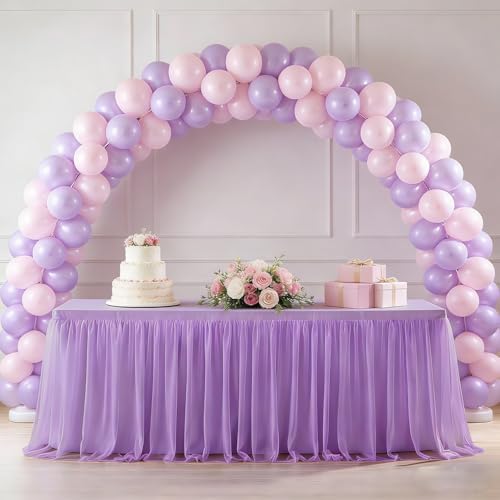 1-Pack Light Purple 2-in-1 Tulle Tablecloth for 5-Foot Rectangular Table by Yoquare