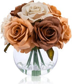 WELL KNOWN Silk Rose Coffee Brown Artificial Flowers Arrangements with Vase by WELLKNOWN