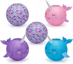 Mermaid Party Paper Lanterns - Narwhal Pink Blue Purple, 8.5 in, 5Pk by PartySolids