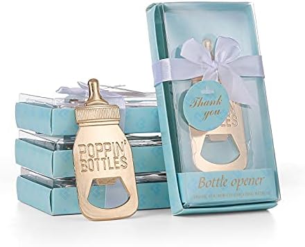 24 Pack Baby Bottle Bottle Openers for Baby Shower Favors Gifts, Bridal Baby Shower Decorations Souvenirs, Poppin Bottles Openers with Exquisite Gifts Box Used for Baby Party (Blue-Baby Bottle) by DAJAMAI