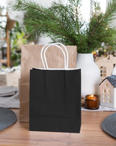 qiqee 100Pcs Gift Bag with Handles Bulk Black Paper Bags Multiple Uses (8.3"x6"x3.15", Small Size) - Image 6