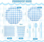 400 Pcs Gingham Party Supplies for 50 Guests Blue and White Scalloped Paper Plates and Napkins Knives Spoons Forks Cups Disposable Checkered Dinner Party Set for BBQ Baby Shower Wedding - Image 2