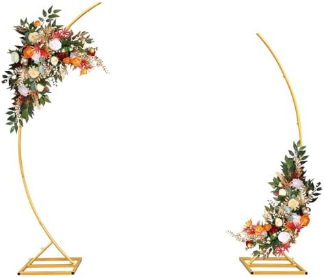 Metal Open Arch Backdrop Stand,Set of 2 Gold Curved Arch Backdrop Stand Half Moon Wedding Arches for Ceremony,Birthday,Anniversary,Baby Shower,Floral Stand,Ramadan Decoration (6.7FT & 5.8FT) by Unknown