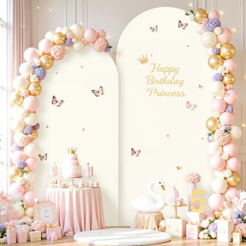 Cream and Lavender Photo Arch Backdrop Cover Set of 2 Spandex 7.2ft and 6ft Arch Covers Stretchy Backdrop Baby Shower Arch Stand Covers for Girls Birthday Party Wedding Banquet Background - Image 2