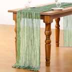 DeZerlor Sage Green Cheesecloth Table Runners 4 Pack Summer Boho Runners - Image 6