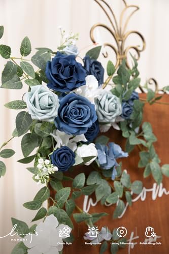 Ling's moment Welcome Sign Flowers, Wedding Floral Swag, Dusty Blue & Navy - Image 3