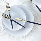 Luxe Party 128 Pieces Two Tone Plastic Disposable Cutlery | Forks-Spoons-Knives | Full Size | Chic Round | Navy and Gold - Image 5