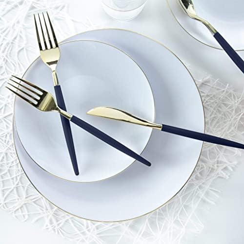 Luxe Party 128 Pieces Two Tone Plastic Disposable Cutlery | Forks-Spoons-Knives | Full Size | Chic Round | Navy and Gold - Image 5