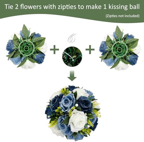 10Pcs Artificial Rose Balls for Centerpieces (Dusty Blue & White) - Image 7
