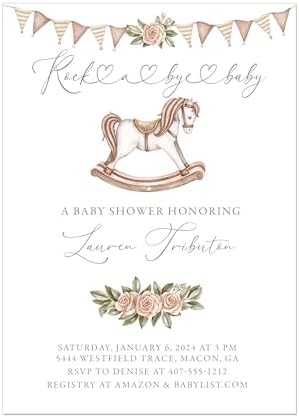Rocking Horse Baby Shower Invitation in Blue Pink or Tan - Image 3