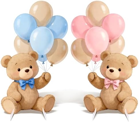 2Pcs Gender Reveal Pink Blue Bear Cardboard Cutouts Standup by WelcometoLawnIdyll