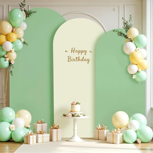 Sage Green Beige Arch Backdrop Cover 6FT 5FT 4FT Wedding Arch Covers Set of 3 Spandex Fitted Fabric Backdrops Double-Color Arch Covers Stretchy Backdrop for Party Baby Shower Birthday Decoration - Image 4