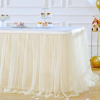 Suppromo 9ft Champagne Tulle Table Skirts for Rectangle Tables or Round Tables Champagne Tutu Table Cloth Cover for Wedding Birthday Party Baby Shower Dessert Cake Table Decor - Image 5