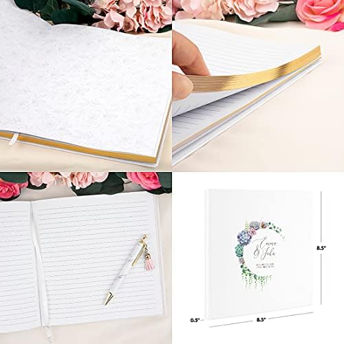 Andaz Press Personalized Wedding Guestbook with Gold Accents, Succulents Wreath Design White Guest Sign in Guest Registry 120 Pages 8.5 X 8.5 Memories Book for DIY, Scrapbook, Photo Album - Image 5