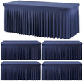 Spandex Tablecloth 8FT Rectangle Table Cover 4 Pcs Navy Blue Wrinkle-Free by Outpain