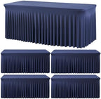 Spandex Tablecloth 8FT Rectangle Table Cover 4 Pcs Navy Blue Wrinkle-Free by Outpain