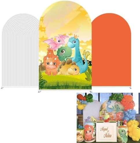 Orange Color Dinosaur Arch Backdrop Fabric Cover Kids Wild Jungle Birthday Party Decorations Arches Stand Covers for Festa Dino Baby Shower Balloon Parties Decor Props 3x5FT - Image 2