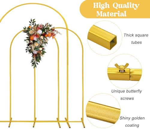 Arch Backdrop Stand 7.2FT, 6FT, 6FT Set of 3 Gold Wedding Arch Stand Balloon Arch Stand Stable Metal Arch Backdrop Frame for Wedding Ceremony Birthday Party Bridal Baby Shower Banquet Decoration - Image 4