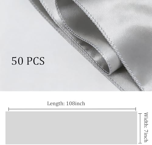 Satin Chair Sashes Bows 50 Pack Universal Polyester Chair Ribbons for Wedding Anniversary Retirement Party Birthday Engagement Banquet Graduation Outdoor Events Decor (Silver, 50 pcs) - Image 3