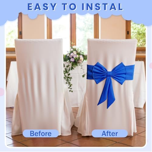 10 Pcs Spandex Chair Sashes Elastic Bows for Wedding Party, Blue - Image 3