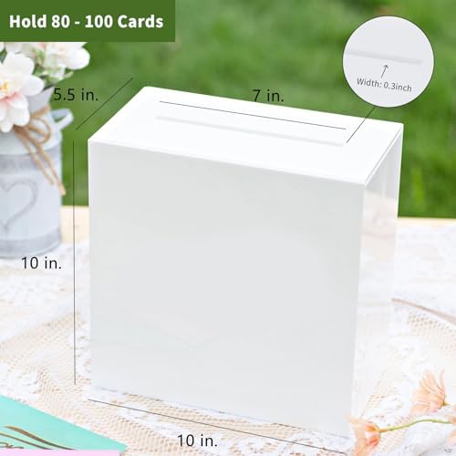UNIQOOO White Acrylic Card Box w/Slot, Thick DIY Wedding Box Blank No Print, Large 10x10x5.5 in, for Reception Decoration Fundraiser Money Box Election Ballot Graduation Keepsake Party Favor - Image 6