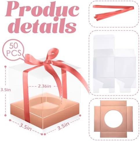Thenshop 50 Pcs Clear Cupcake Boxes Individual 3.5 Inch, Rose Gold - Image 2