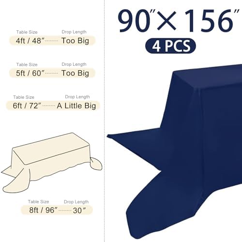 4 Pack Rectangle Tablecloth 90x156Inch Navy Blue Polyester Table Cover for Wedding Dining Table Buffet Parties Banquet Decoration（Navy Blue） - Image 2