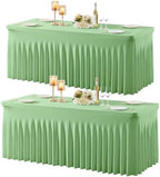 Sage Green Table Cloth for 6 Foot Rectangle Tables Fitted Stretch Spandex Table Cover with Skirt 6ft Baby Shower Birthday Party Banquet Ruffle Sage Green Tablecloth Wedding Table Cloths, 2 Pack by LittleFunny
