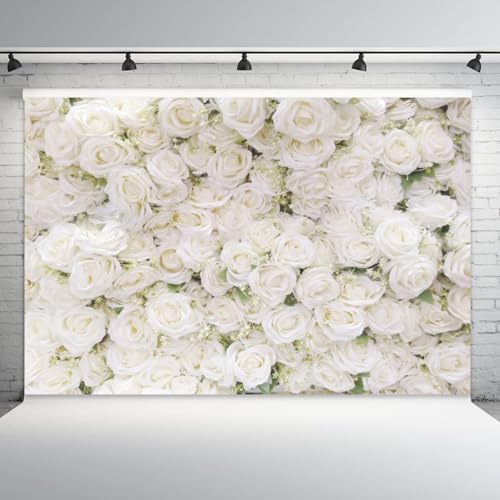 15x8ft Flower Backdrop White Rose Floral Photography Background Engagement Ceremony Bridal Shower Wedding Party Banner Decorations Kids Birthday Newborn Baby Shower Portrait Photo Booth Prop - Image 5