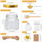 XING-RUIYANG 60 pack 1.5 oz Mini Honey Jars，baby shower favors,There's honey sticks, bee pendants, stickers and gold goodie bags，Suitable for wedding party gifts - Image 2