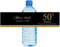 50th Birthday Black and Gold Glitter Water Bottle Labels, Easy to use, self Stick by DesignThatSign