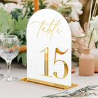 HOODO White Arch Acrylic Wedding Table Numbers 1-15 with Stands, 5"x7" Arched Acrylic Signs with 3D Gold Numbers, White 3D Table Numbers for Wedding Reception by Unknown