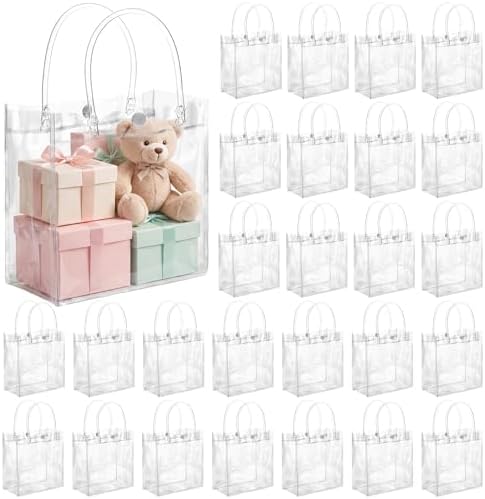 Saintrygo 50 Pcs Clear Gift Bags with Handles, 5.9 x 6.3 x 2.8 Inches by Saintrygo