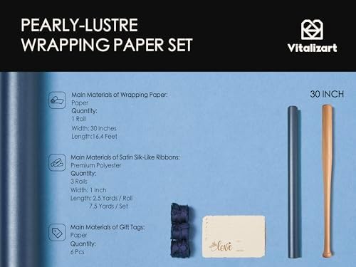 Vitalizart Blue Wrapping Paper Set 30" Pearly-Lustre Ribbons & Gift Tags - Image 2