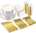 SUT 350Pcs Plastic Dinnerware Set for 50 Guests, Clear and Gold Plastic Plates, Disposable Plates and Napkins Party Supplies, Gold Silverware, Plates, Cups and Napkins Sets for Party Weddings by SeeYouTomorrow