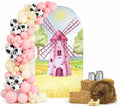 Pink Windmill Arch Backdrop Covers 6x2.6ft(HxW) for Barn Farm Birthday Party Decorations Double-Sided Chiara Arched Stand Fabric Cover Kids Baby Shower Parties Tablecloth Props by HISDH