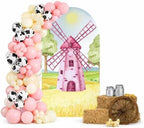 Pink Windmill Arch Backdrop Covers 5x3ft(HxW) for Barn Farm Birthday Party Decorations Double-Sided Chiara Arched Stand Fabric Cover Kids Baby Shower Parties Tablecloth Props by HISDH
