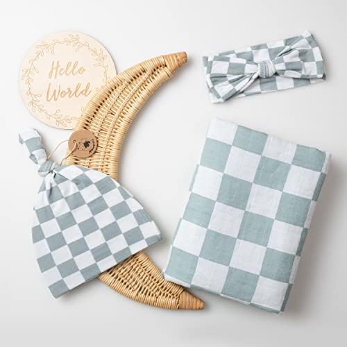 Miaoberry 100% Organic Muslin Swaddle Set| Sage Green Checkered - Image 2