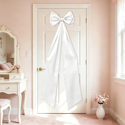 Large White Bow Decor, Double Layer Satin 80x20 Inches by TERSUM
