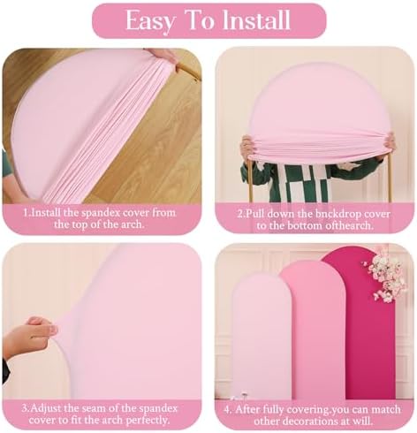 Arch Backdrop Cover Set of 3 Pink Arch Covers Stretchy Backdrop 4FT 5FT 6FT Baby Shower Birthday Party Wedding Spandex Arch Stand Cover Ceremony Banquet Bridal Shower Decoration - Image 4