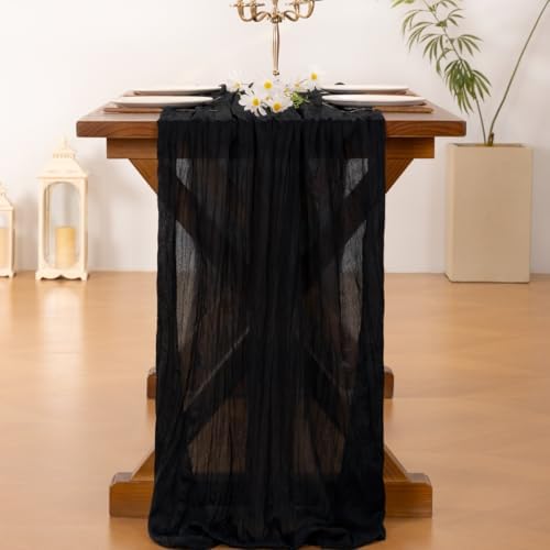 Black Table Runner Halloween Fall Cheesecloth Wedding Birthday Party Decor - Image 3