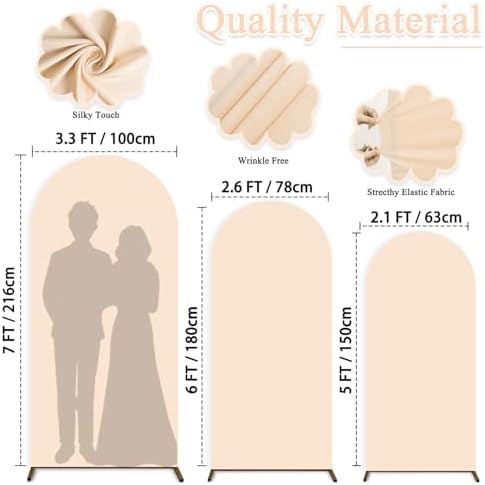 Spandex Arch Backdrop Cover Beige Wedding Arch Covers Set of 3 Balloon Arched Cover Stretchy Backdrop 5FT 6FT 7FT Round Top Chiara Arch Stand Covers for Birthday Baby Shower Ceremony Party Decoration - Image 2