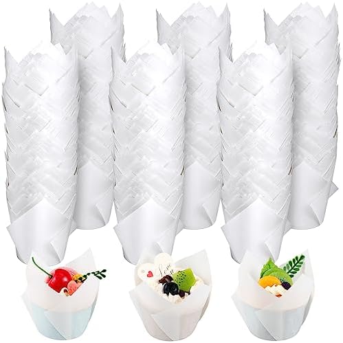 Maxdot 800 Pcs 3.15 Inches Tulip Cupcake Liners Holders Muffin Liners Grease Resistant Paper Baking Cups Cupcake Wrappers for Wedding Birthday Baby Shower Party(Pure,White) by Maxdot