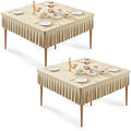 2 Pack Natural Spandex Tablecloths for 48x48 Inch Square Tables, Stretch Fitted Table Clothes with Pleated Ruffle Skirt for 48” Table, Wrinkle Free and Elastic, for Party Kitchen Home Dining by WishCare