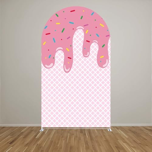 Arch Backdrop Cover Ice Cream Sprinkles Girls Birthday Party Decorations Arch Frame Fabric Cover Sweet ONE Candy Pink Baby Shower Baptism Parties (6x2.6ft Cover,cream2) - Image 2