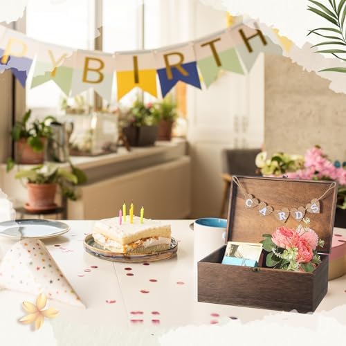 Geelin Wooden Wedding Card Box with Letter Flag Rustic,Retro Color - Image 6